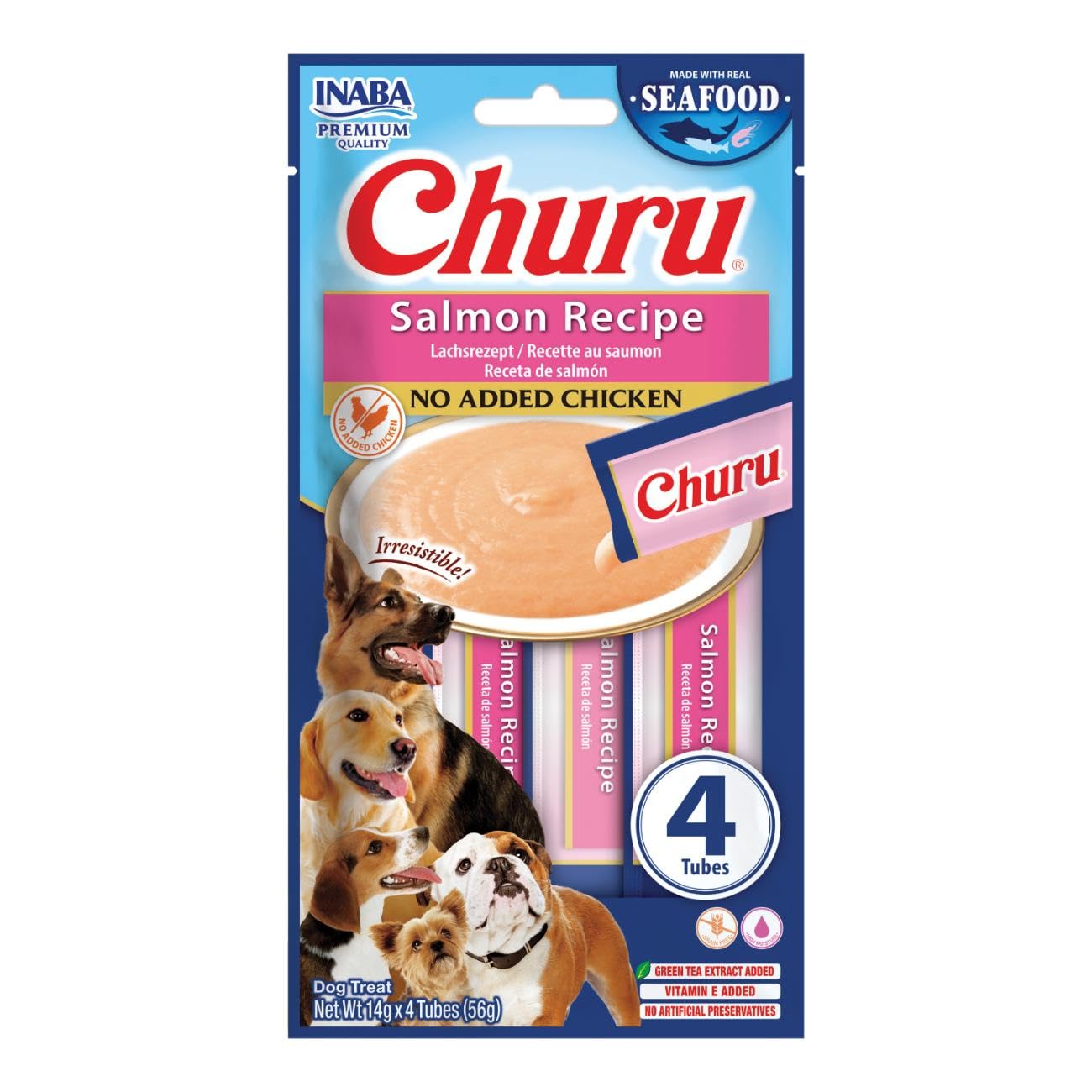 Churu Sticks by INABA Dog Treat - Salmon Flavour (4 x 14g) / Soft & Creamy, Delicious & Healthy Snack, Food Topper, Pill Assist, Training Treat, Natural, Grain Free