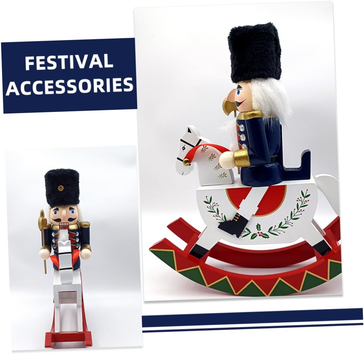 Christmas Nutcracker Figurine Wooden Nutcracker Soldier with Horse Large Tabletop Ornament Holiday Christmas Decoration for Home and Party