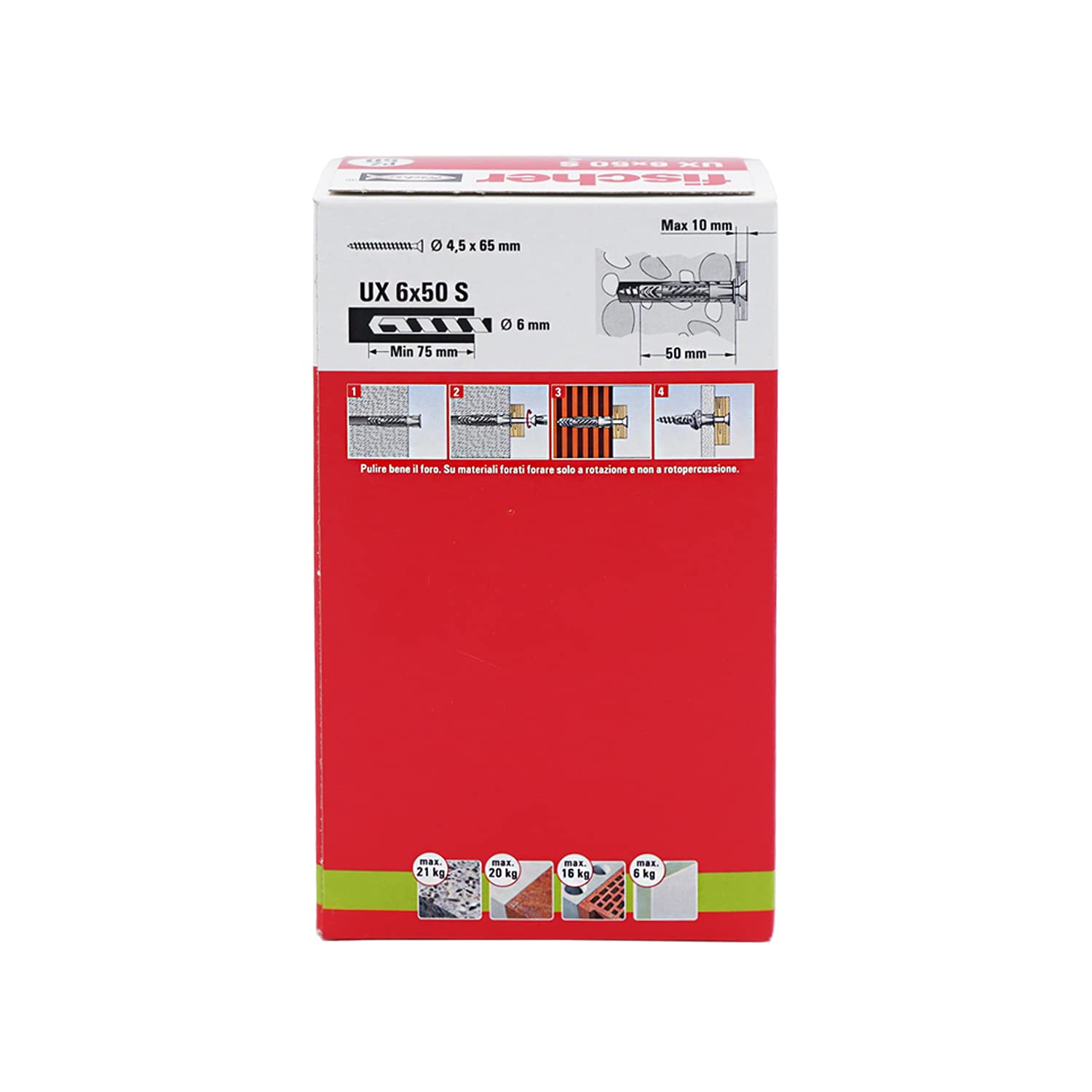 Fischer 542455 kołki rozporowe ze śrubą UX, szare, 6 x 50 mm, zestaw 50 sztuk