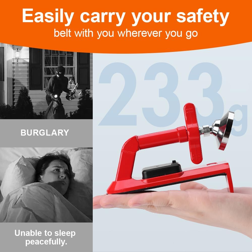 Dodorado Portable Alarm Door Stopper,Vibration-Triggered Door Security Stop Alarm with 80dB Sound, Tool-Free Bolt-Fixing Door Jammer Enhanced Safety for Home, Hotel, Office,Travel, 4.72in, Red(1 PACK)