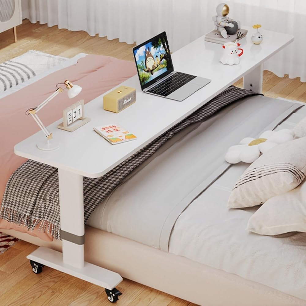 Scrivania per laptop con rotelle regolabile in altezza, tavolo per la mobilità sopra il letto con ruote, scrivania multiuso con vassoio per alimenti per ufficio, camera da letto, soggiorno, color