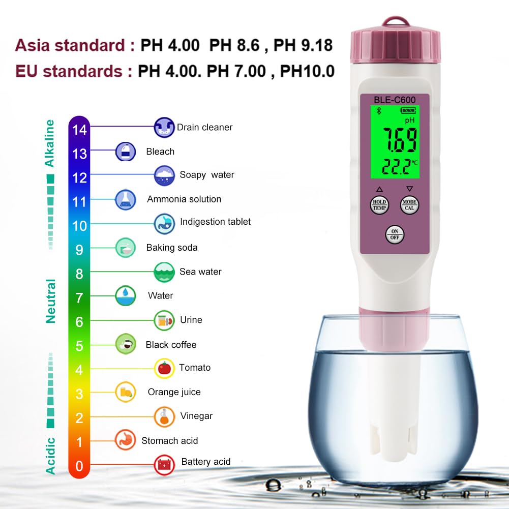 Probador de pH digital 7 en 1, 0.01 de alta precisión para agua, PH/TDS/EC/ORP/S.G/sal/temperatura, probador de agua TDS para agua potable, hidroponía, plantas, acuario y piscina