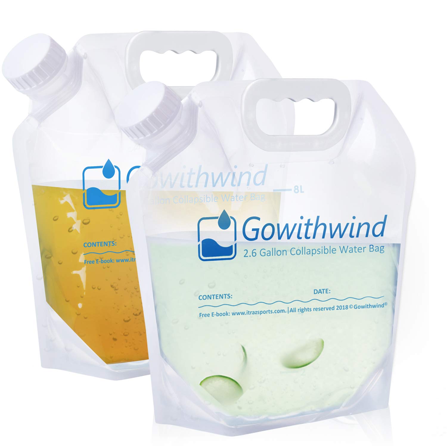 Collapsible Water Container Bag with Scale Mark, Food Grade BPA Free Water Storage Jug for Camping Hiking Backpack Emergency Outdoors and Sports, Freezable Foldable Odorless, Large Flat Folding Bottle