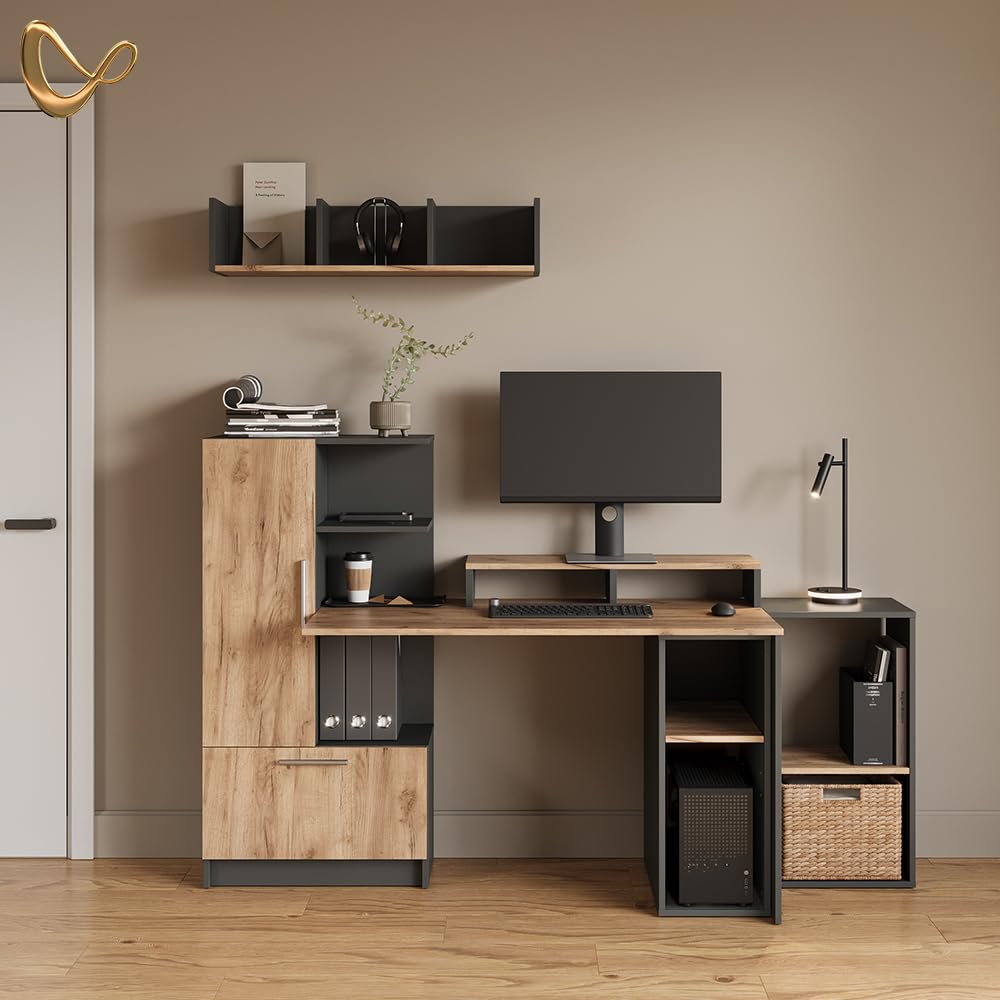 Livinity Mobile per PC Lorena, Antracite/Rovere dorato, 28.5 x 72 cm con 2 scomparti