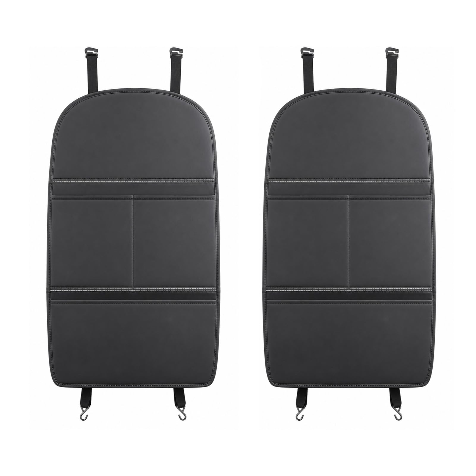 Minifactory 2Pcs Car Seat Back Anti Kick Mat PU Leather Waterproof Backrest Protector Pad with Storage Pockets Kick-Resistant Automotive Interior Accessories Universal Black (Black Solid Pattern)