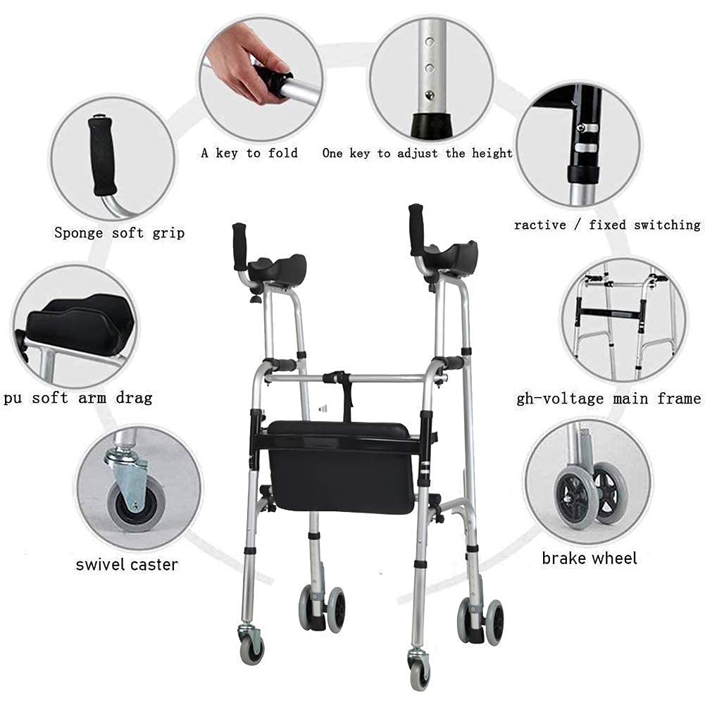 Andador de postura vertical con soporte para reposabrazos, altura ajustable, 4 ruedas, para ancianos y adultos, ayuda a la movilidad