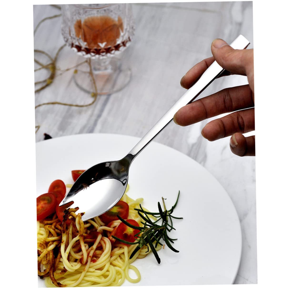 UTHCLO 6 Pcs Salad Serving Spoons Dinner Sporks Long Handle Heavy Duty 304 Stainless Steel Easy Clean Perfect for Salad Bowls