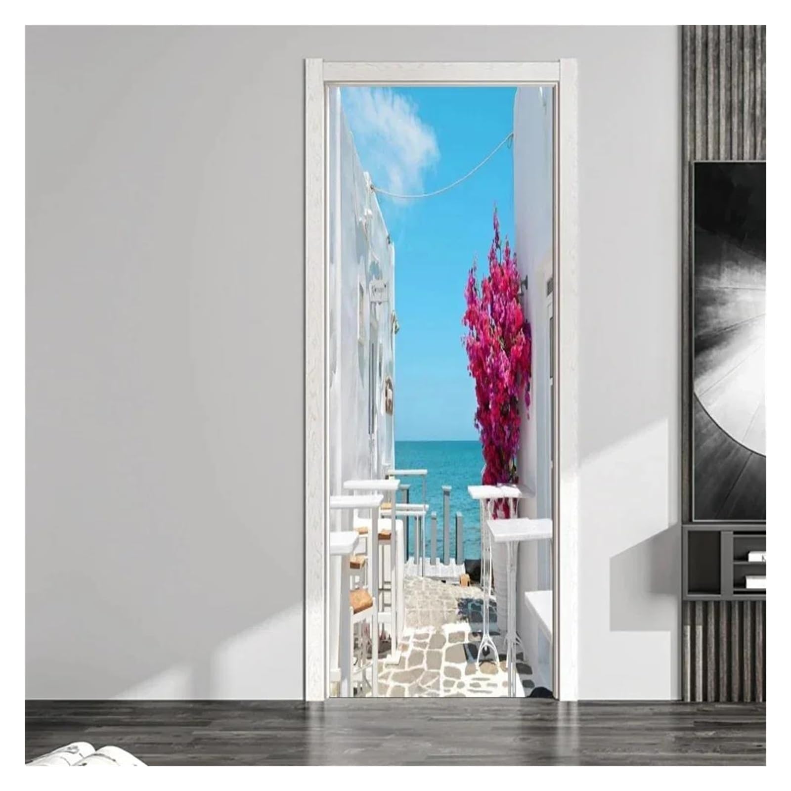 Sticker de porte lotus 3D 90x200cm, film mural autocollant étanche pour chambre