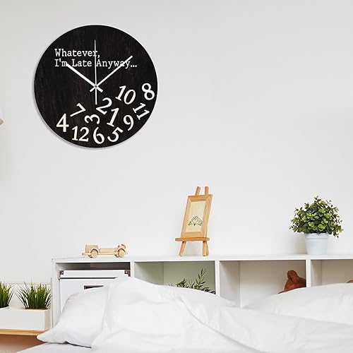 Miniatura 7 de Reloj de pared silencioso sin tictac relojes de madera con lo que sea que llegue tarde de todos modos... Reloj con pilas de 10 pulgadas, reloj
