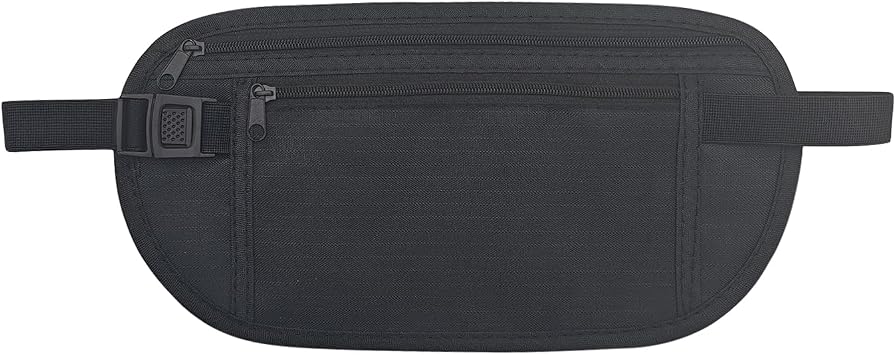 FuninCrea Money Belt, Nylon Fanny Pack Hidden Belt Bag with RFID Blocking for Women Men, Anti-theft Waist Pack Under Clothes with Adjustable Buckle for Travel, Running, Hiking, Cycling black