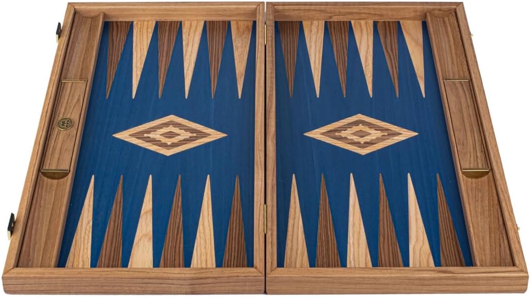 Manopoulos Premium Walnut with Blue Oak 19-inch Wooden Backgammon Set, One Colour