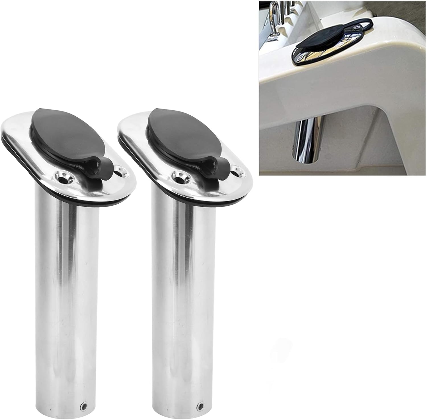 2Pcs Fishing Rod Holder 316 Stainless Steel 9in Flush Mount with 30° for Yacht Boat Marine Fishing Pole Support Fishing Accessory