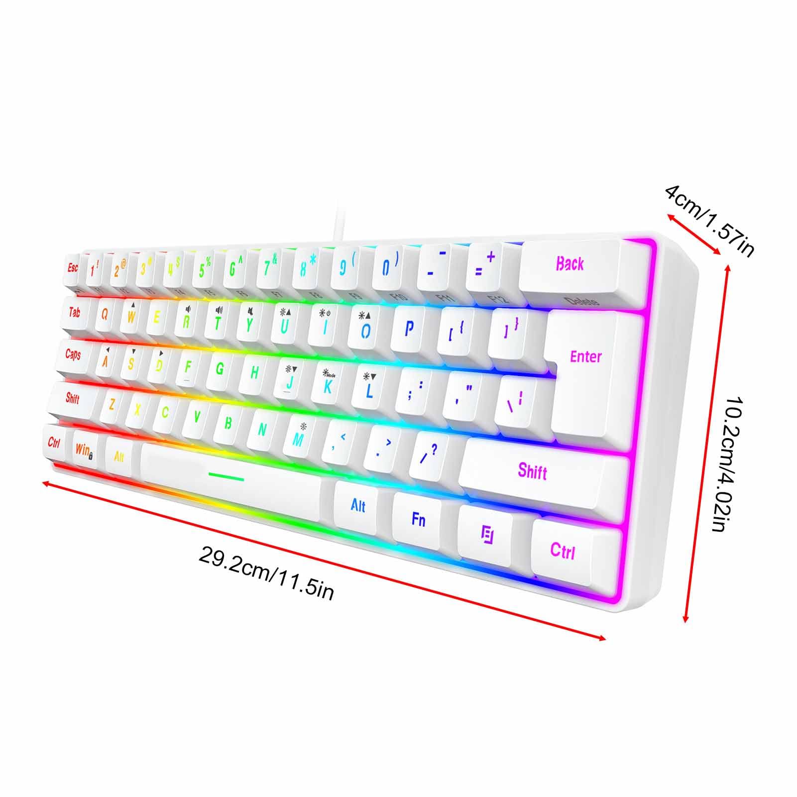 Asixxsix Zestaw Przewodowej Klawiatury i Myszy do Gier w 60% RGB, Mysz do Gier o Rozdzielczości 6400 DPI, 61 Klawiszami z Podświetleniem RGB, Mysz USB na Laptopach (Biały zestaw)