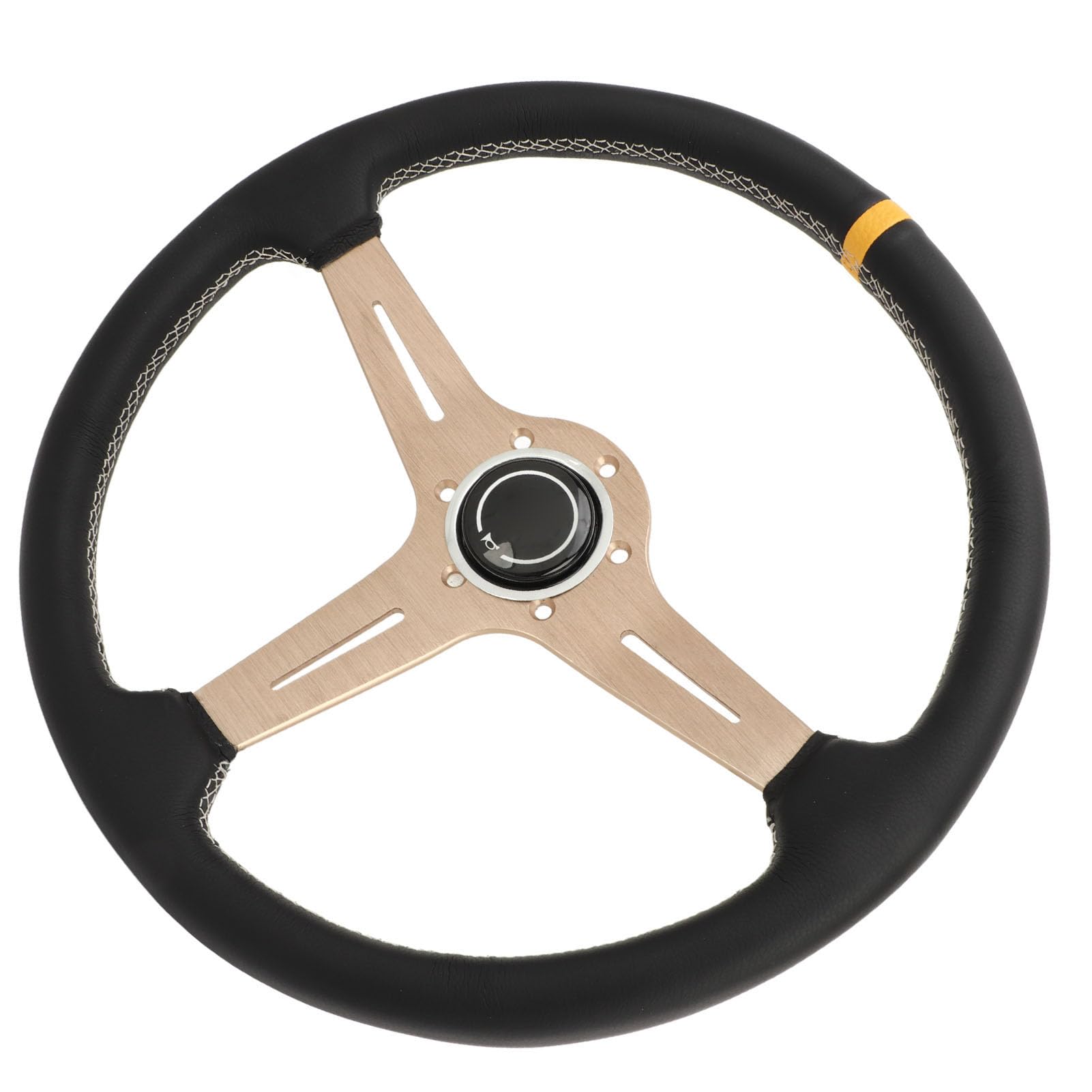 14.5in Volant Cuir Blanc Couture Intérieure Cuivre Couleur Cadre Forte Grip Control Universel pour Voiture Véhicule