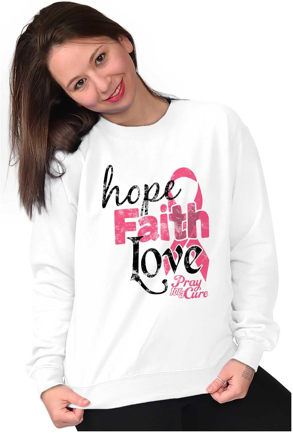 Classic Teaze Hope Faith Love Breast Cancer Support Women Crewneck Sweatshirt