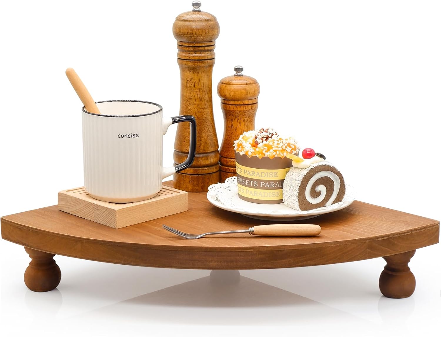 Corner Counter Wood Shelf, Rustic Pedestal Stand, Farmhouse Corner Shelves Stand, Tray Riser for Coffee Bar, Bathroom Countertop Organizer Corner, Centerpiece Display Riser for Kitchen (Wooden)