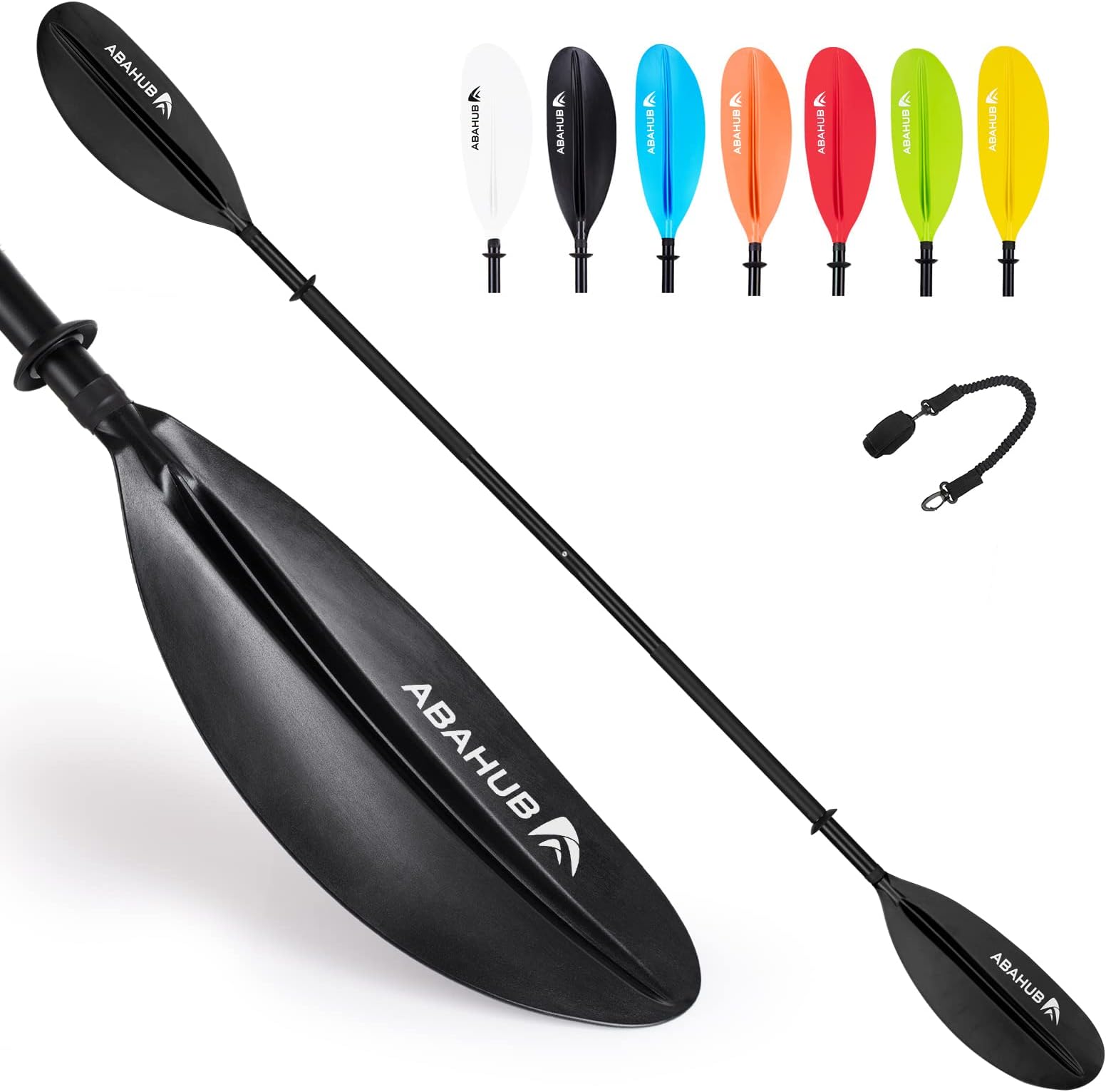 Abahub Kayak Paddle, 90.5 Inches Kayaking Oars for Boating, Canoeing with Extra Paddle Leash, Aluminum Alloy Shaft Black Plastic Blades