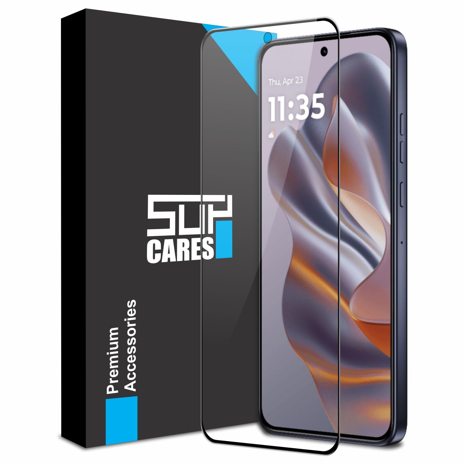 SupCares Military-Grade Gorilla Tempered Glass Screen Protector For Motorola Edge 50 Neo (6.4 Inch) With Installation Kit | Edge-To-Edge Protector Coverage | Black