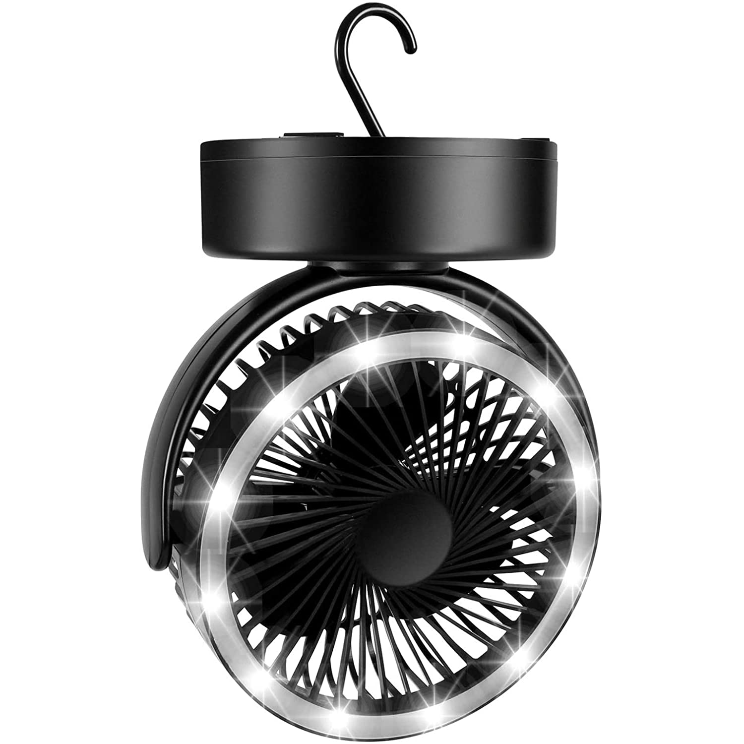 Portable Camping Fan with LED Lights,Tent Fan with Hanging Hook Battery Operated for Tent Car RV Hurricane Emergency Outages Survival Kit