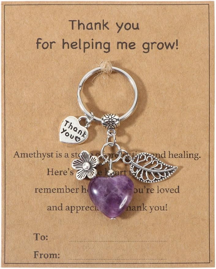 Teacher Appreciation Natural Crystal Keychain, Christmas Valentines Day Thank You for Helping Me Grow Teacher Gifts