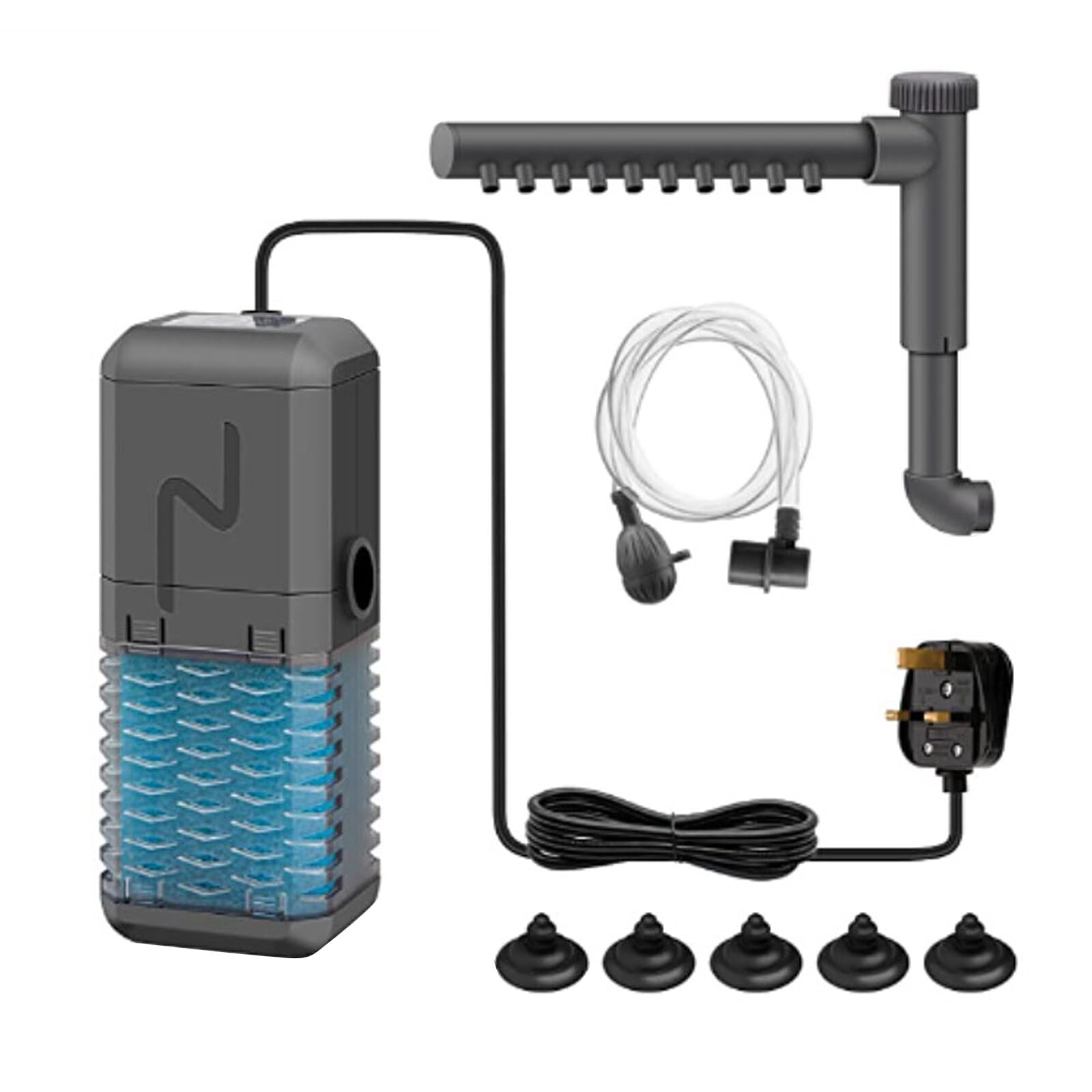 Petyoung Filtro 4 en 1 para pecera, bomba de filtro interno ajustable de 600 l/h con barra de pulverización, filtro sumergible silencioso de 6 W para tanques pequeños de 20 a 40 L