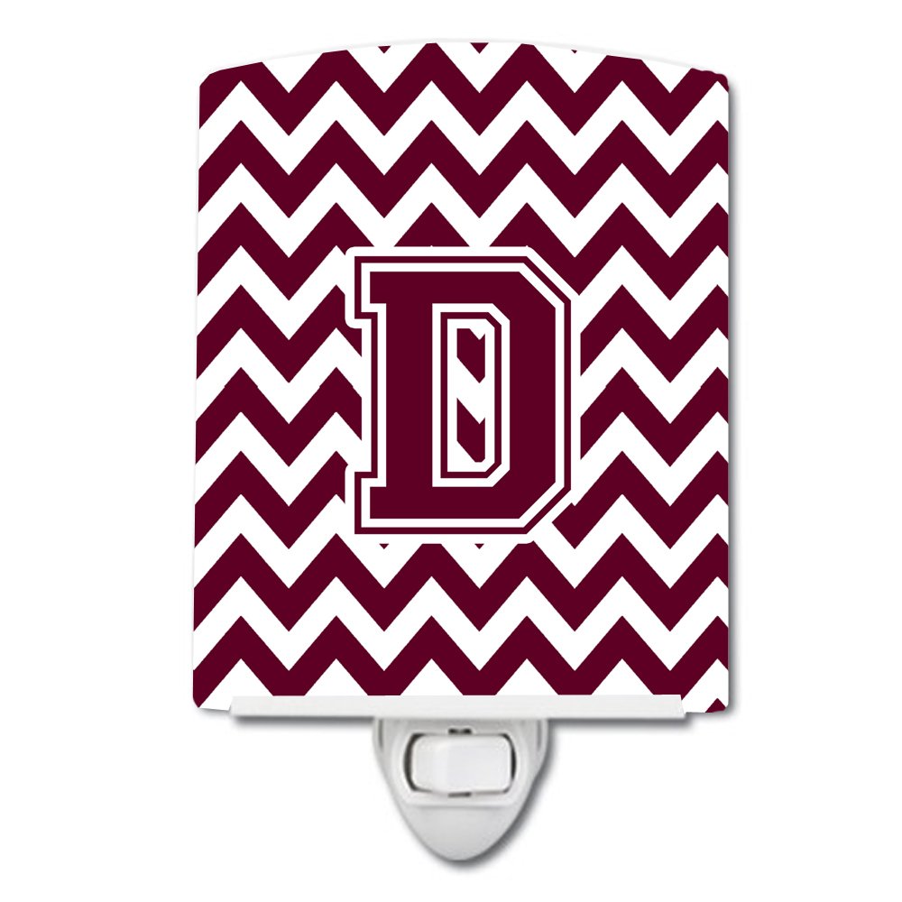 Caroline's Treasures CJ1051-DCNL Letter D Chevron Maroon and White Ceramic Night Light Compact, UL-Certified, Ideal for Bedroom, Bathroom, Nursery, Hallway, Kitchen, 6x4x3, Multicolor