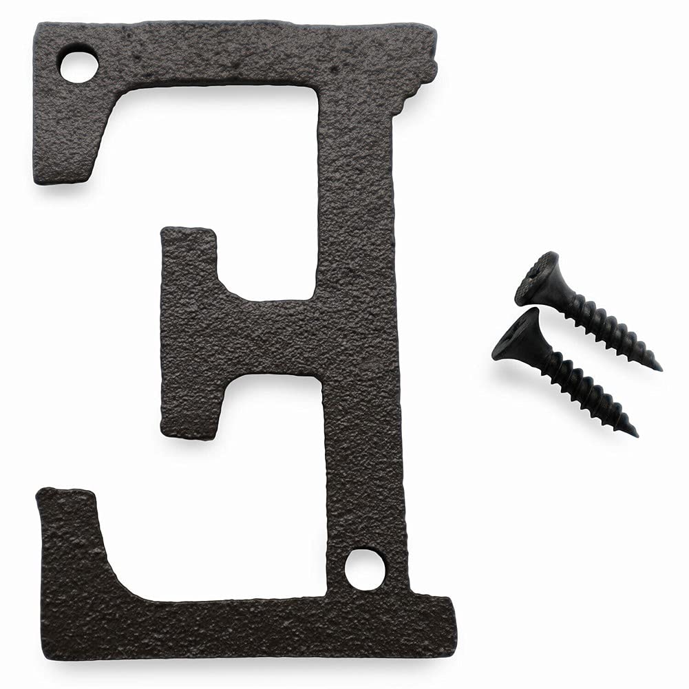ausuky 1x Placa de Hierro Forjado Negro Envejecido para Puerta de Casa y Garaje, Letras Alfabeto y Números (E)