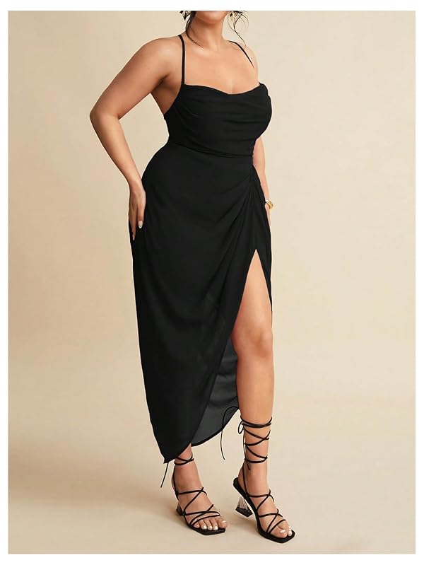 Floerns Women's Plus Size Cowl Neck Long Dress Sleeveless Ruched High Split Cocktail Dresses Black 4X-Large Plus by Floerns - Used condition - Image 2