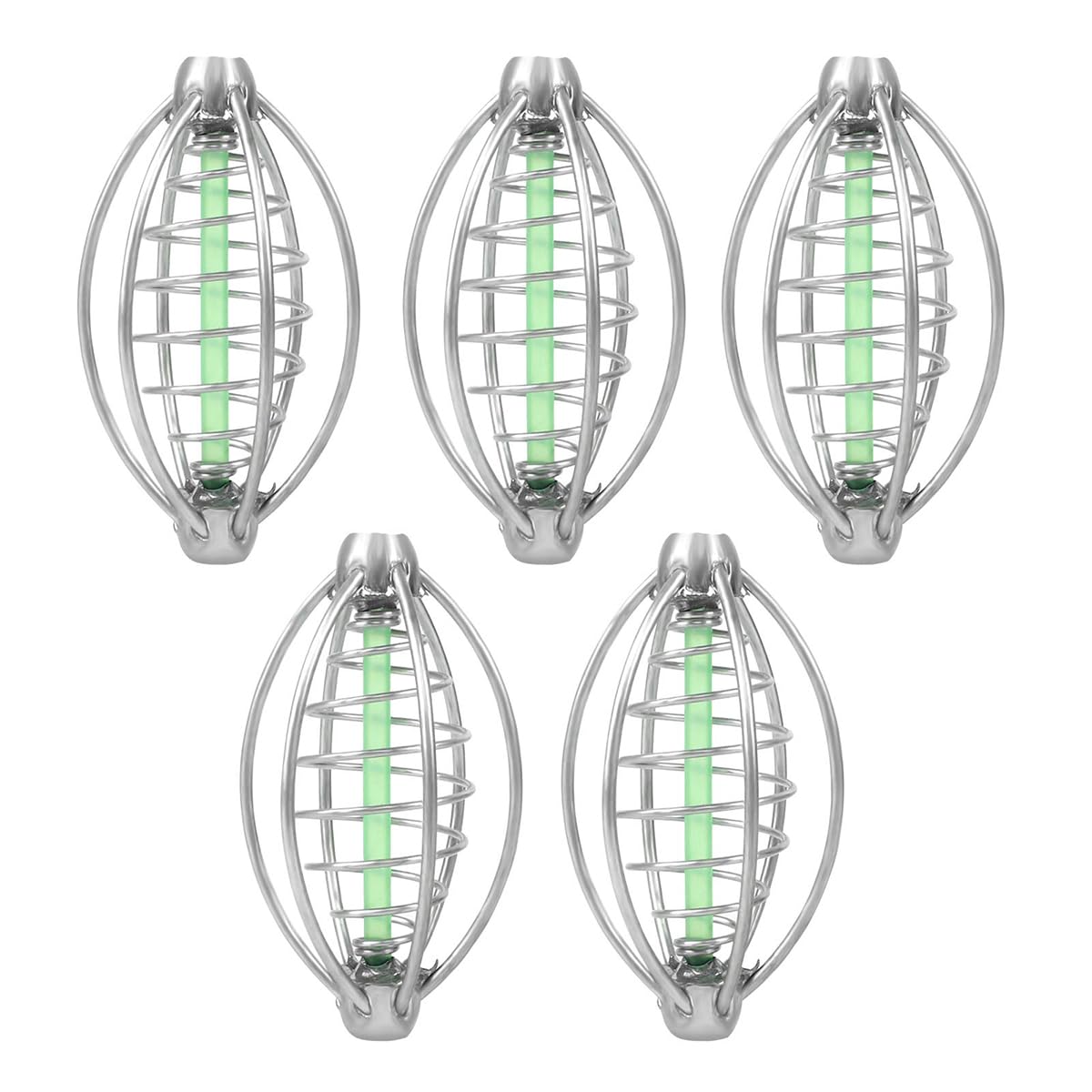 POFET Pack of 5 Fishing Inline Feeder Set, Fishing Bait Feeder, Stainless Steel Fishing Bait Cage 6 cm, Fishing Basket Set