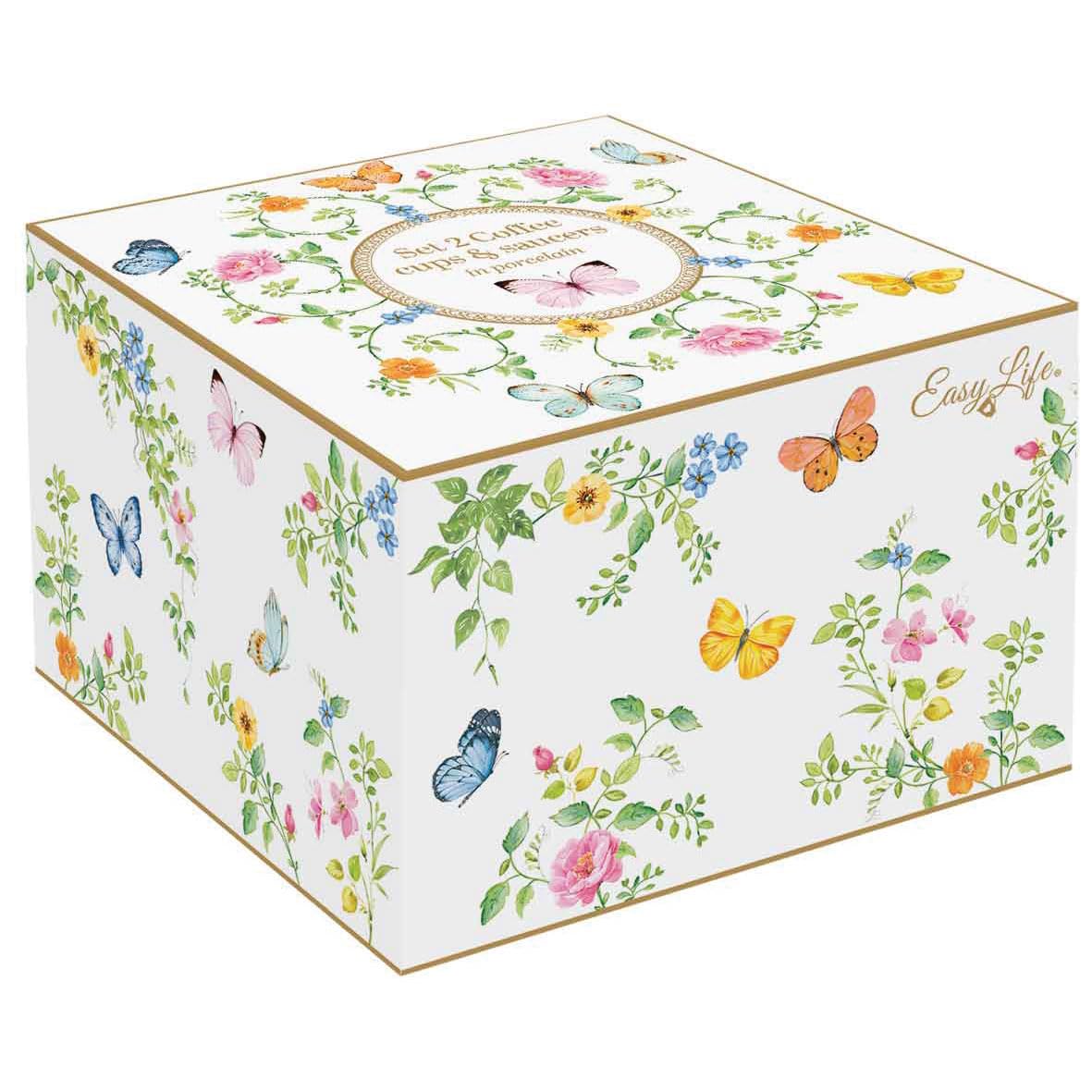 EASY LIFE Dancing Butterflies Set 2 Tasses à café avec soucoupe 120ml Porcelaine