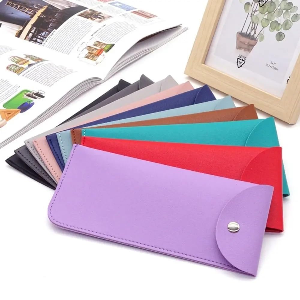 Funda protectora de piel sintética para gafas de sol, funda protectora para gafas de lectura, funda protectora con hebilla de metal portátil (marrón, 6 piezas), marrón, Talla única