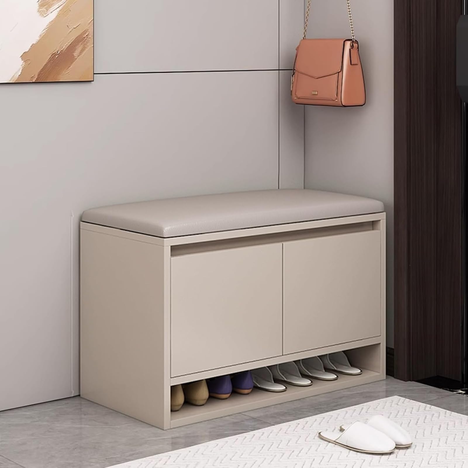 Banc de rangement à chaussures en bois moderne avec armoire d'entrée discrète