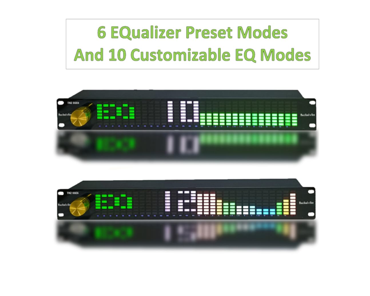 Decibelvibe TNZ SGE6 – Audio-Grafik-Equalizer mit Eingang / Ausgang RCA-Klinke 3,5, kabelloser Eingang über ein integriertes Mikrofon, USB- und Bluetooth-Eingang, Audio-Vorverstärker für