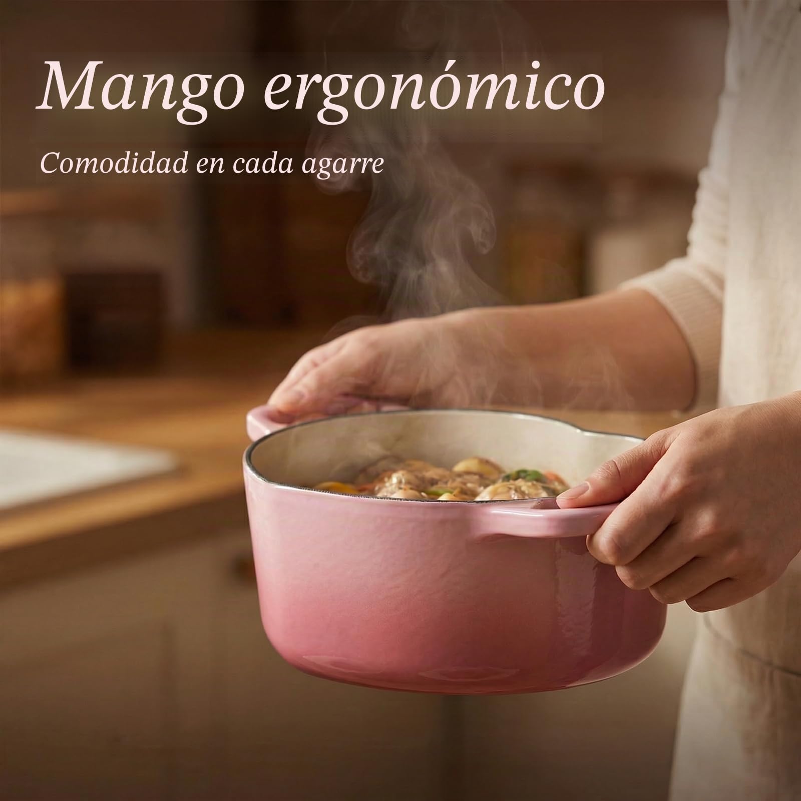 Overmont Olla Holandesa de Hierro Fundido Esmaltado Forma de corazón - 1.89L Cacerola con Tapa - Apta para Cocina y Horno, Hornear Estofar Asar - Regalo para Bodas y Festividades - Rosa