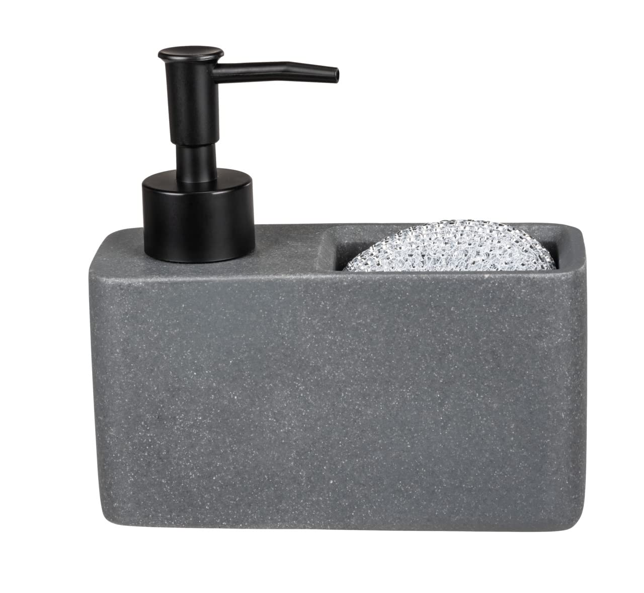 WENKO Dozownik płynu do mycia naczyń Resa, łącznie z gąbką, 0,15 l, tworzywo sztuczne, 14,5 x 14,3 x 6 cm; Ciemnoszary
