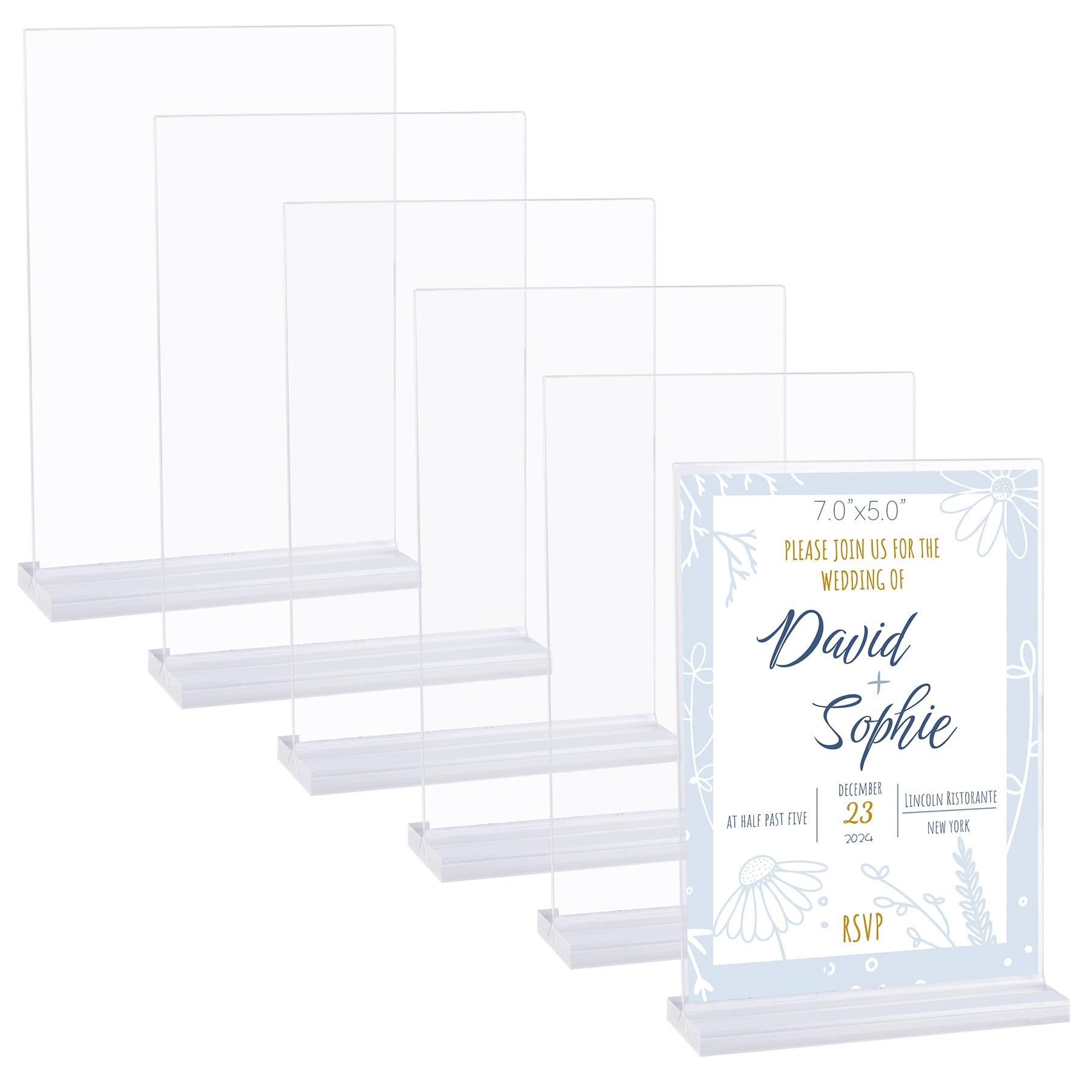 Framendino, 6 Pack Clear Acrylic Picture Frame Plastic Picture Frames Holder Standing T Shaped Desktop Photo Frame Double Sided Acrylic Sign Holders for Home Office (5x7 In)
