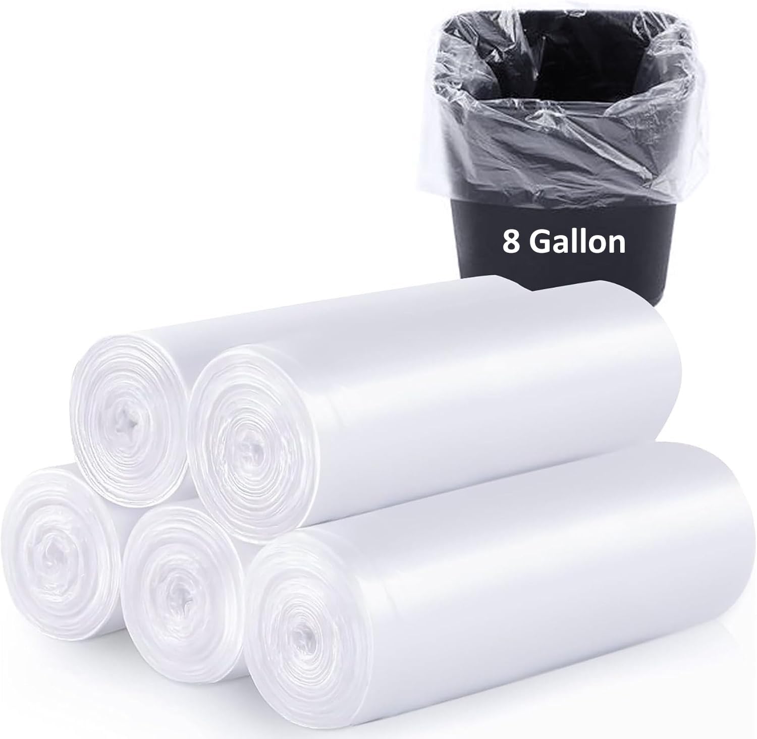320 Count 8 Gallon Trash Bags Clear Medium Garbage Bags Strong, Leakage-Free,Unscented 30 Liter Thick for Bathroom, Office, Kitchen Waste Basket Trash