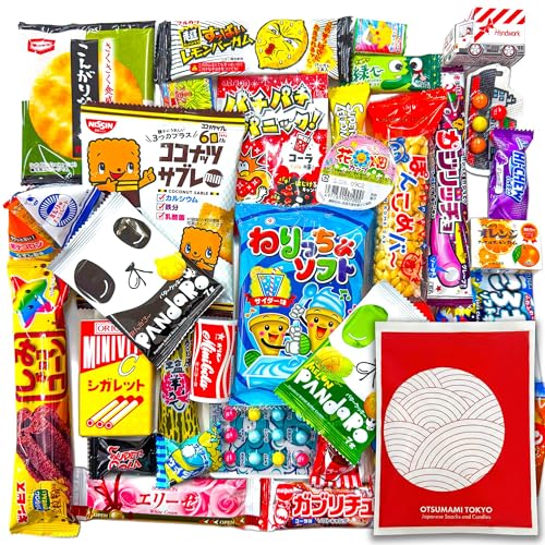 Otsumami Tokyo 30pcs Japanese Snacks Dagashi Selection Bag - Authentic Retro Japan Hamper - Curated Assortment of Rice Crackers Fruit Chews & Savoury Sticks - Unique Cultural Gift Experience