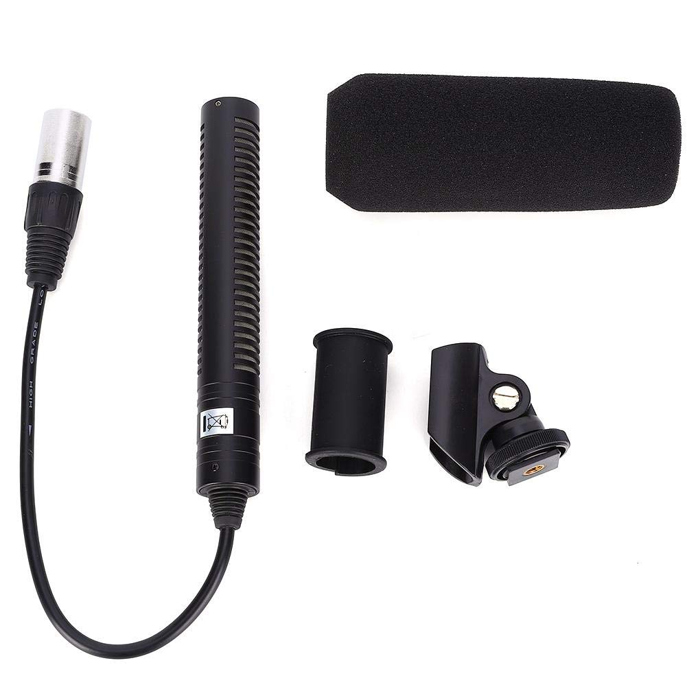 Keenso Microfono a condensatore, Microfono per videocamera Stereo Microfono per Registrazione Video Anti-interferenza unidirezionale (Nero)