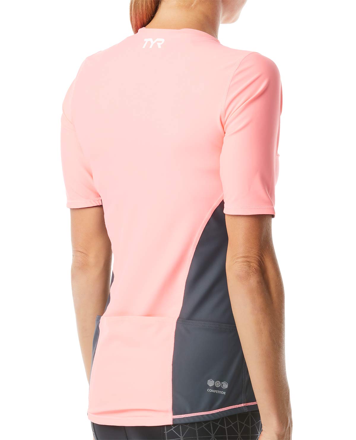 TYR TSSCOF6A194L Women's Comp S/S Top Grey/Coral L