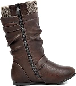 Dream Pairs Kids Girls Faux Fur Lined Winter Motorcycle Boots – Mid-Calf, Zipper Closure