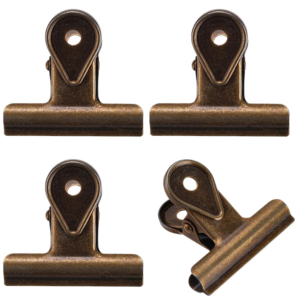 CRASPIRE 4Pcs Bronze Bulldog Clips Vintage Metal Binder Clip Corkboard Hanging Pictures Paper Book Clamps Ticket Holder Organizers 2x1.8 for Food Bags Photos Crafts Art File Office Home Kitchen