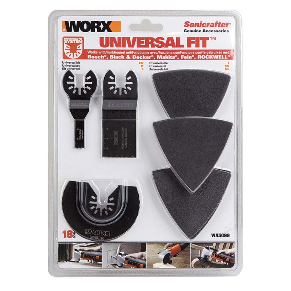 WORX WA5099 - Kit de accesorios universal para sonicrafter/herramienta oscilante/multi-herramienta (18 piezas)