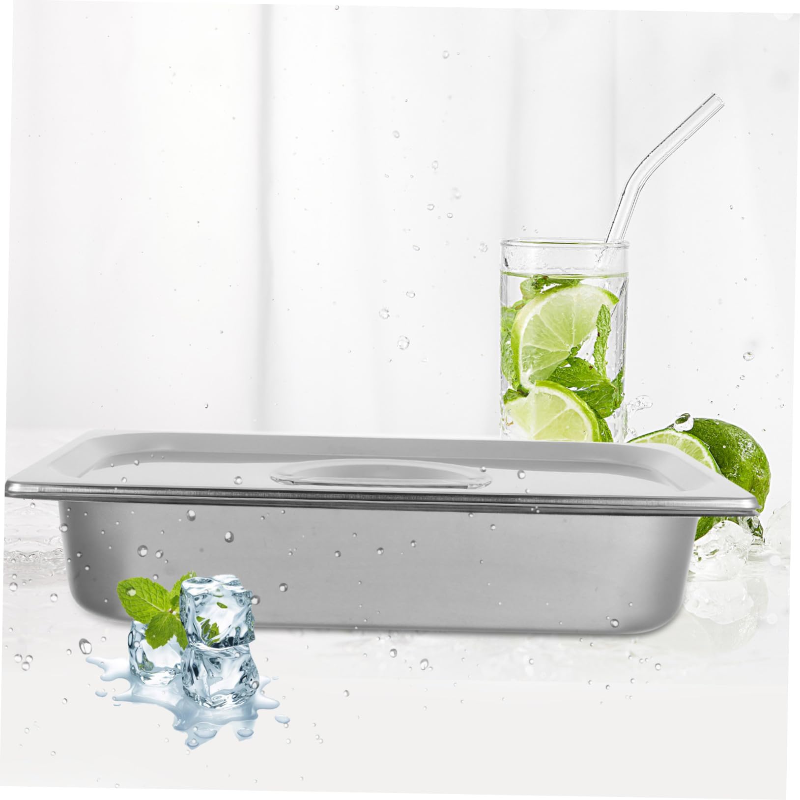 Contenitore per Gelato in Acciaio Inossidabile 2.4l con Coperchio Resistente ai Danni Riutilizzabile per Conservazione Alimenti in Frigorifero e Picnic All'aperto