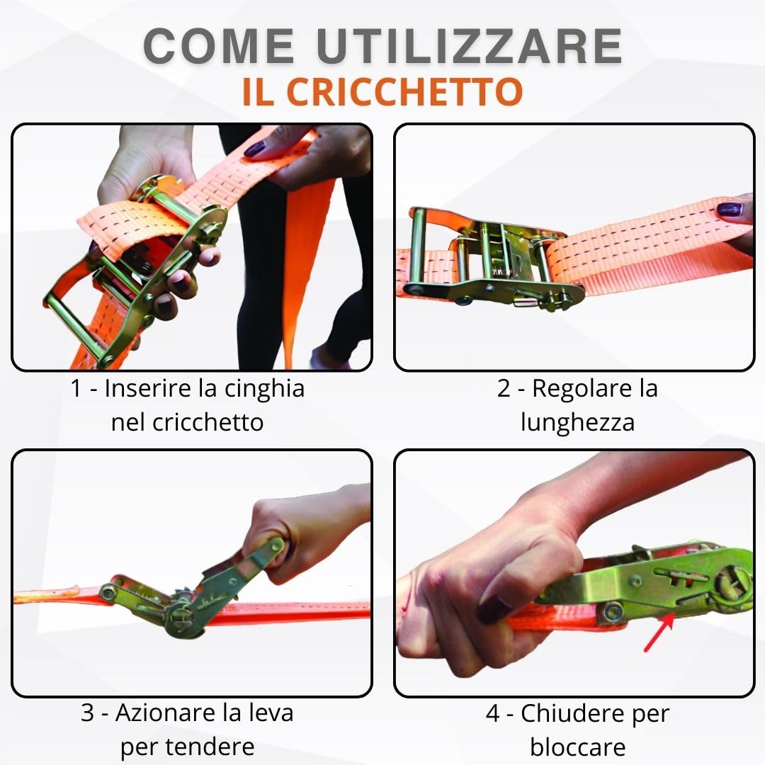 Cinghia con Cricchetto 5m x 50mm Set 2 Pezzi | Cinghia Ancoraggio per Fissaggio Carico | Cinghia Trasporto per Rimorchio Auto