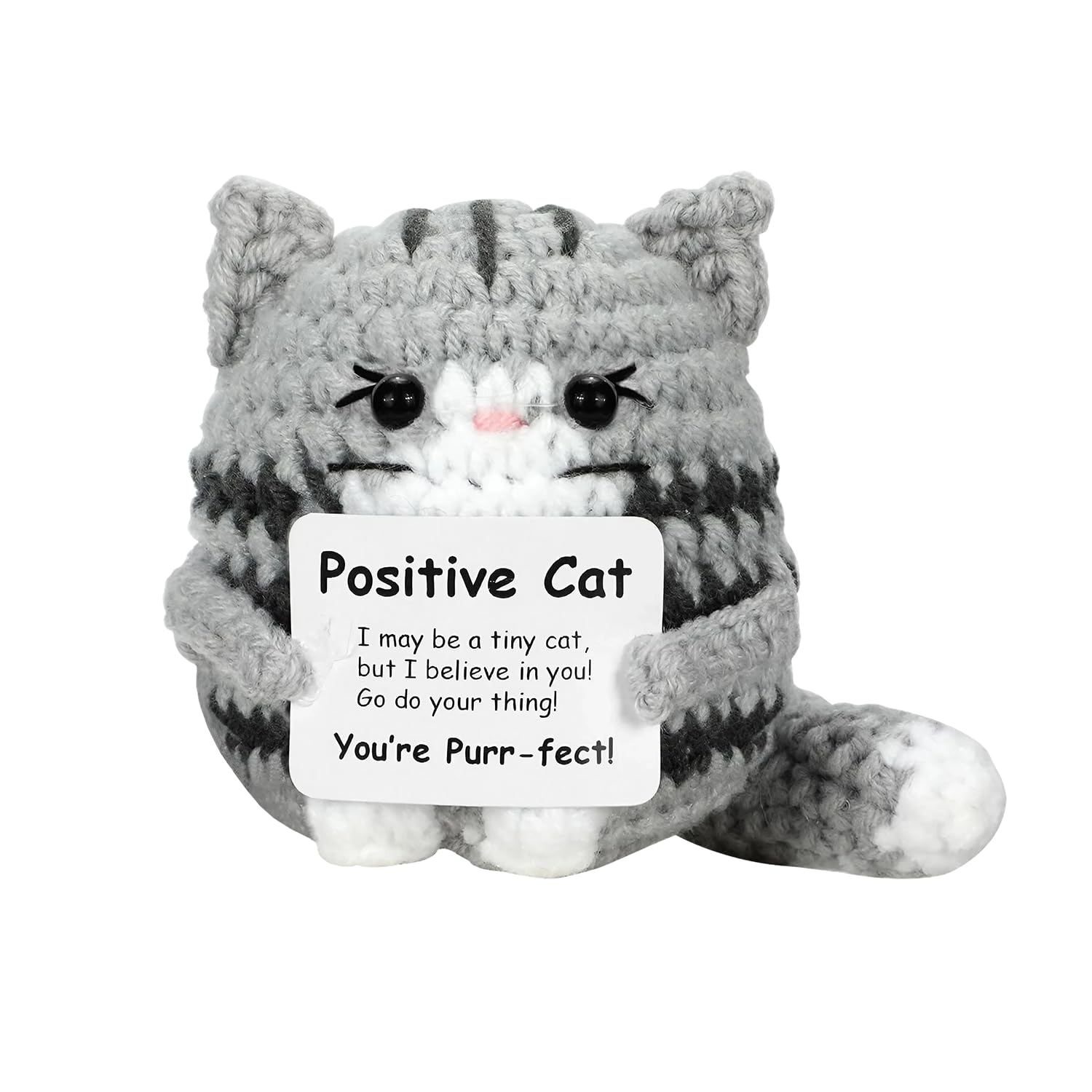 Onperpoe Positive Crochet Animals, Funny Positive Cat with Inspirational Card