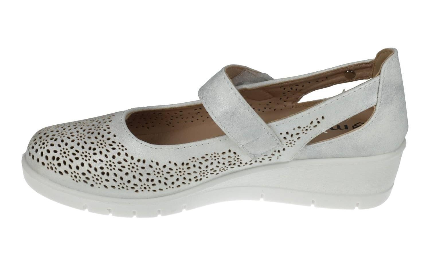 mysoft 25M208 Merceditas Mujer Plata con Diseño Calado y Cinta Textil Adhesiva Mujer Manoletinas