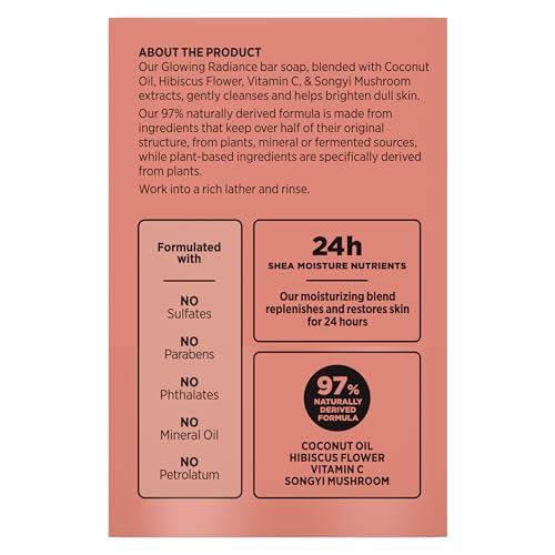 SheaMoisture Bar Soap Coconut and Hibiscus 4 Count Glowing Radiance Glowing Radiance bar soap with 24h shea moisture nutrients for Healthy, Glowing Skin 8 oz
