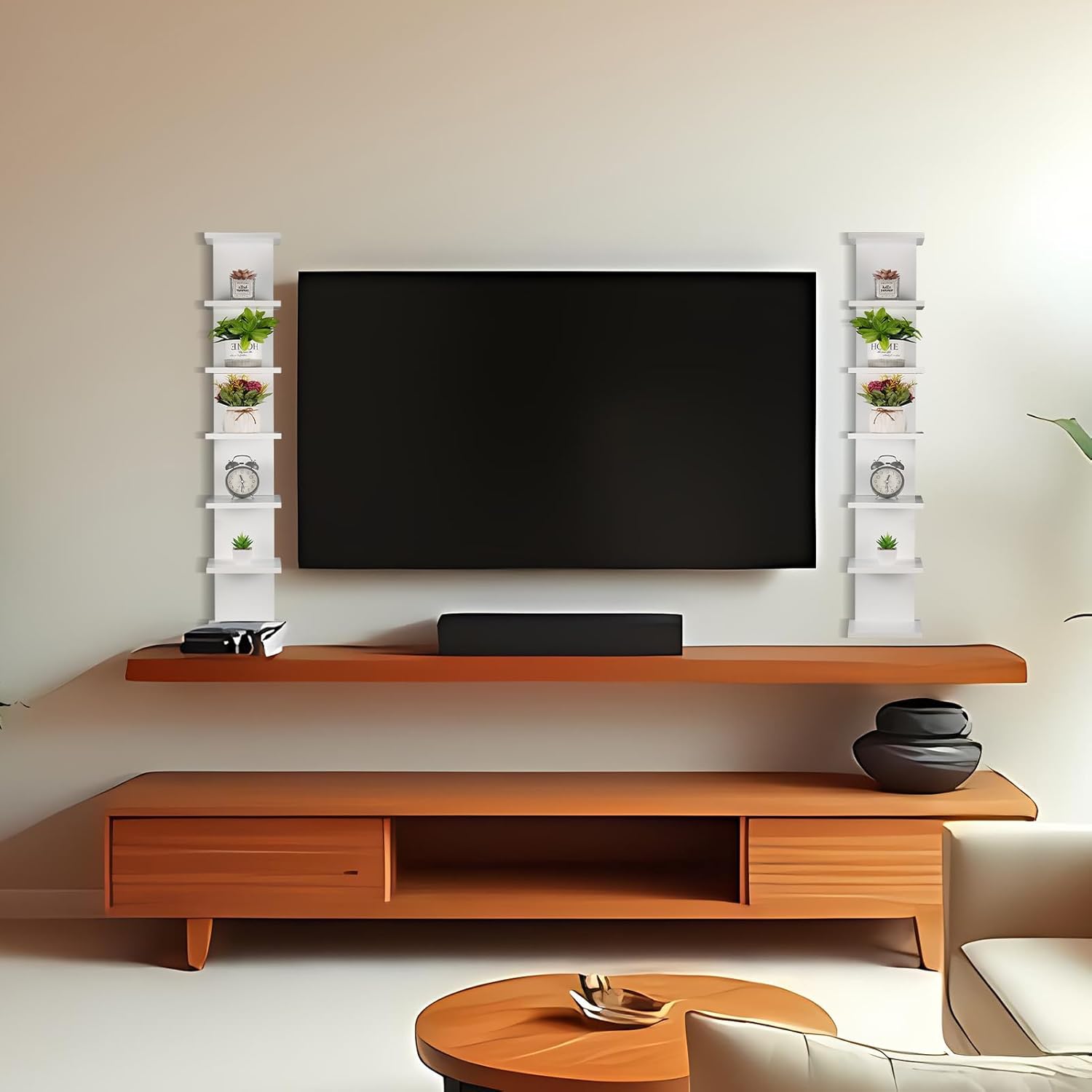 2 Pack 7 Tier Wall Shelf Unit - 43" Lack Floating Shelf, Compact Display Floating Shelf, Vertical Column Wall Decor Mount Floating Storage Organizer Tall Tower Shelf for Bedrooms, Living Rooms