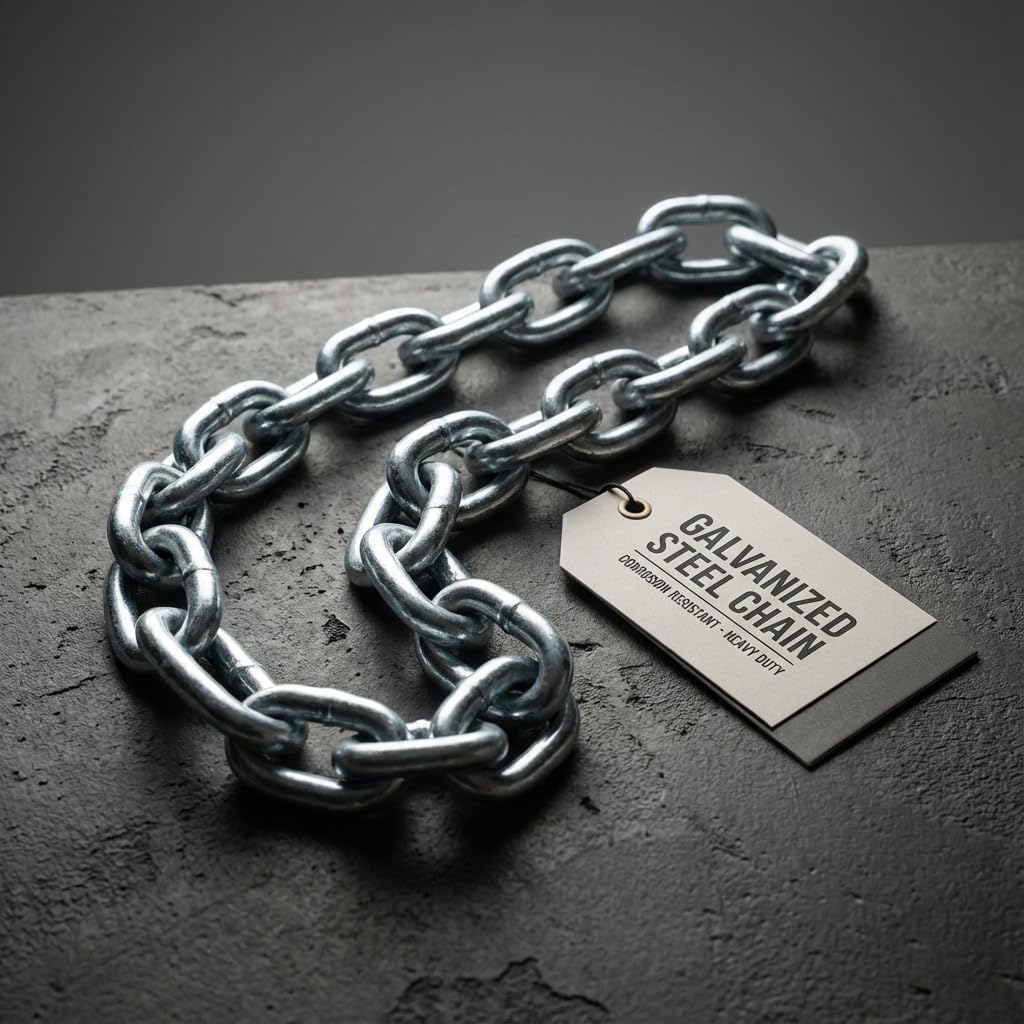 Galvanized Steel Chain, Heavy Duty 6mm Link, 20ft Length, Stainless Steel Coil Chain for Outdoor Fence Gate, Garage Doors, Swing, Bicycle Security Lock